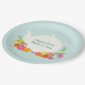 茶パーティーベビーシャワーティーポット春フローラ ペーパープレート (アングル)