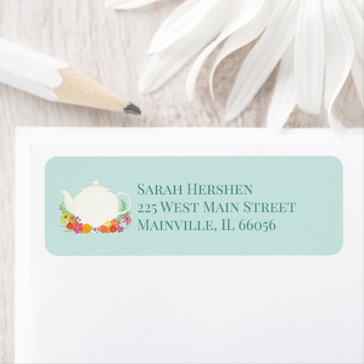 茶パーティーベビーシャワーティーポット春フローラ ラベル (インサイチュ)