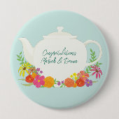 茶パーティーベビーシャワーティーポット春フローラ 缶バッジ (正面)