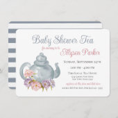 茶パーティーベビーシャワーフローラ茶ポット招待状 招待状 (正面/裏面)