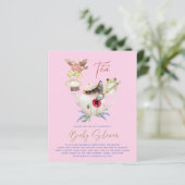 茶パーティーベビーシャワー招待状かわいい茶ポット (スタンド正面)