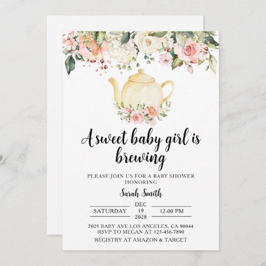 茶パーティーベビーシャワー招待状 招待状 (正面/裏面)