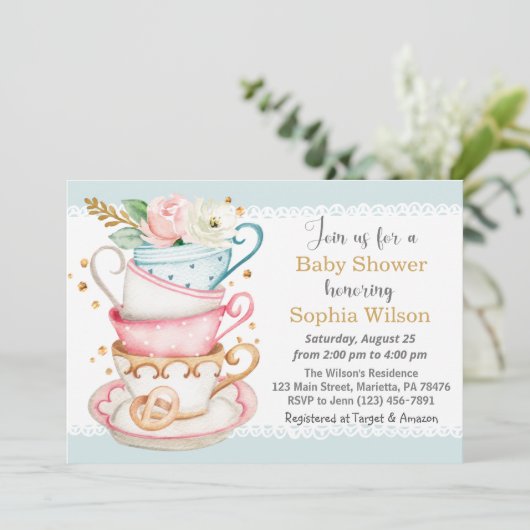 茶パーティーベビーシャワー招待状 招待状 (スタンド正面)