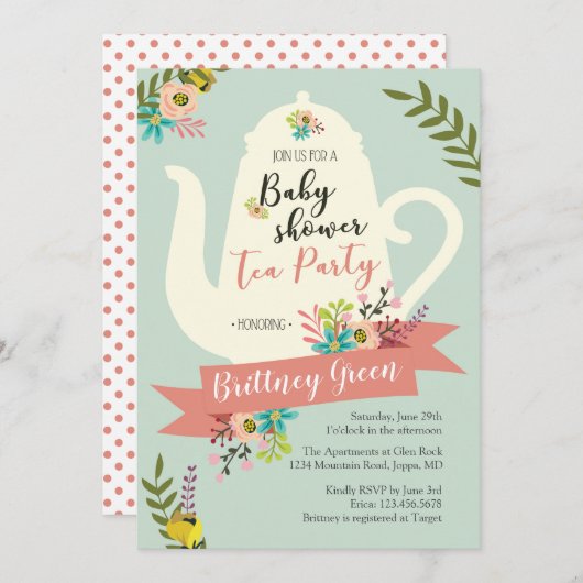 茶パーティーベビーシャワー招待状 招待状 (正面/裏面)