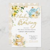 茶パーティーベビーシャワー男女兼用ベビー醸造 招待状 (正面/裏面)