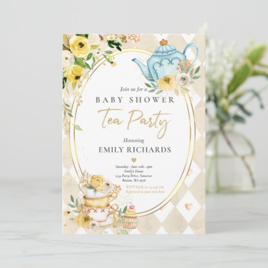 茶パーティーベビーシャワー男女兼用ベビー醸造 招待状 (スタンド正面)