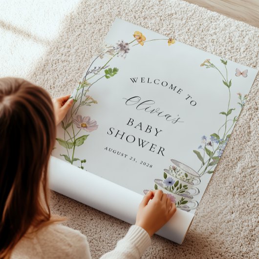 茶パーティーワイルドフラワーベビーシャワーへようこそ ポスター