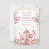 茶パーティー妖精ガール赤面ピンクフラワーズ誕生日 サンキューカード (裏面)