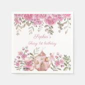 茶パーティー妖精ガール赤面ピンクフラワーズ誕生日 スタンダードカクテルナプキン (正面)