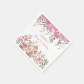 茶パーティー妖精ガール赤面ピンクフラワーズ誕生日 スタンダードカクテルナプキン (角)