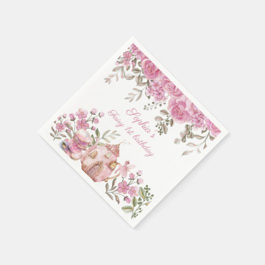茶パーティー妖精ガール赤面ピンクフラワーズ誕生日 スタンダードカクテルナプキン (角)