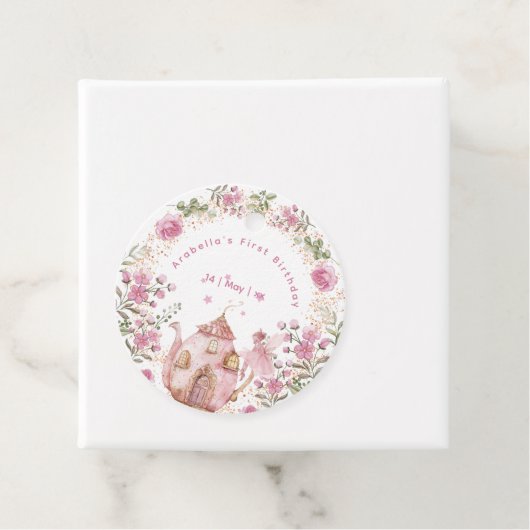 茶パーティー妖精ガール赤面ピンクフラワーズ誕生日 フェイバータグ (インサイチュ)