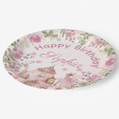 茶パーティー妖精ガール赤面ピンクフラワーズ誕生日 ペーパープレート (アングル)