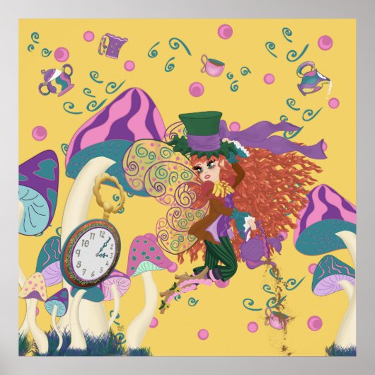 茶パーティー妖精、ヴィンテージウォッチ、キノコ ポスター (正面)