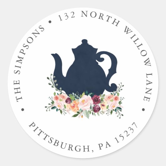 茶パーティー差出人住所クラシックラウンドステッカー ラウンドシール (正面)