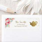 茶パーティー差出人住所ラベルティーポット金ゴールドフローラ ラベル (インサイチュ)