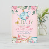 茶パーティー水彩フローラベビーシャワー招待状 招待状 (スタンド正面)