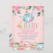 茶パーティー水彩フローラベビーシャワー招待状 招待状 (正面/裏面)