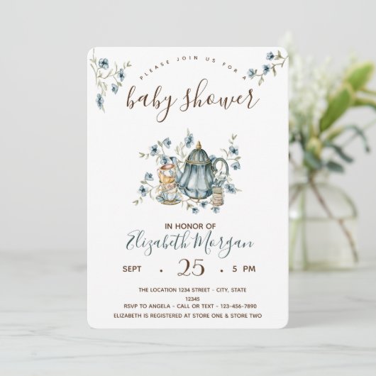 茶パーティー水玉模様ベビーシャワー 招待状 (スタンド正面)