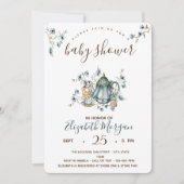 茶パーティー水玉模様ベビーシャワー 招待状 (正面)