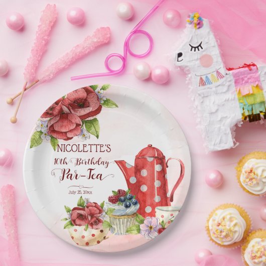 茶パーティー水玉模様茶ポット パーソナライズされた ペーパープレート (パーティー)