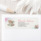 茶パーティー水色ピンク金ゴールドブライダルシャワー ラベル (インサイチュ)