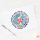 茶パーティー白うさぎポケットウォッチヴィンテージガール ラウンドシール (封筒)