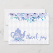 茶パーティー紫の水色ベビーシャワー サンキューカード (正面)