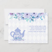 茶パーティー紫の水色ベビーシャワー サンキューカード (裏面)