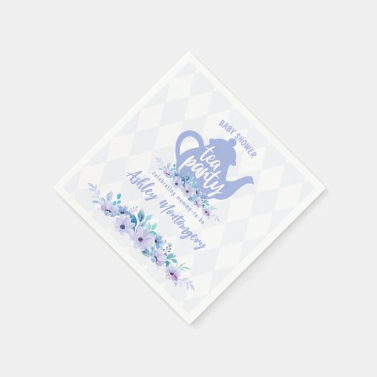 茶パーティー紫の水色ベビーシャワー スタンダードカクテルナプキン (角)