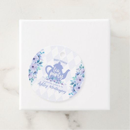 茶パーティー紫の水色ベビーシャワー フェイバータグ (インサイチュ)