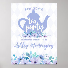 茶パーティー紫の水色ベビーシャワー ポスター