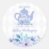 茶パーティー紫の水色ベビーシャワー ラウンドシール (正面)