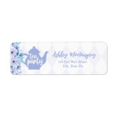 茶パーティー紫の水色ベビーシャワー ラベル (正面)