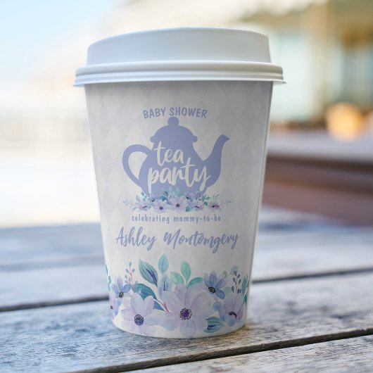 茶パーティー紫の水色ベビーシャワー 紙コップ