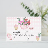 茶パーティー花の赤ちゃん感謝していシャワーあなた サンキューカード (スタンド正面)