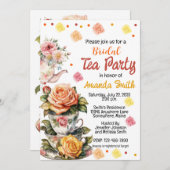 茶パーティー花バラブライダルシャワー招待 招待状 (正面/裏面)