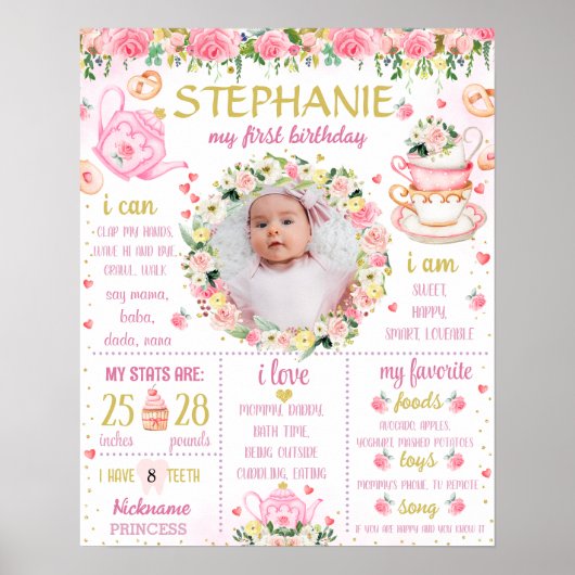 茶パーティー茶2つの誕生日のためのチャルボード1065 ポスター (正面)