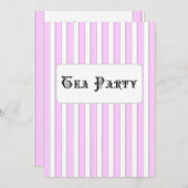 茶パーティー誕生日カスタムピンクストライプの招待状 招待状 (正面/裏面)