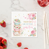 茶パーティー誕生日ガールピンク&金ゴールドフローラPar-tea スタンダードカクテルナプキン (インサイチュ)