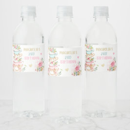 茶パーティー誕生日ガールピンク&金ゴールドフローラPar-tea ペットボトルラベル