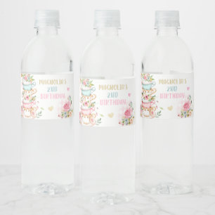 茶パーティー誕生日ガールピンク&金ゴールドフローラPar-tea ペットボトルラベル