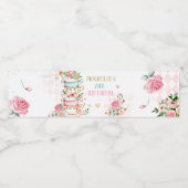 茶パーティー誕生日ガールピンク&金ゴールドフローラPar-tea ペットボトルラベル (シングルラベル)