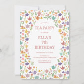 茶パーティー誕生日キュートカスタムフローラ 招待状 (正面)