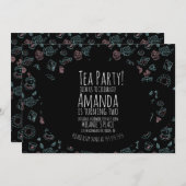 茶パーティー誕生日ドードルバックグラウンド招待状 招待状 (正面/裏面)