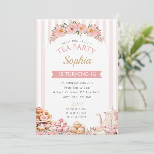茶パーティー誕生日パーティー招待午後のお茶 招待状 (スタンド正面)