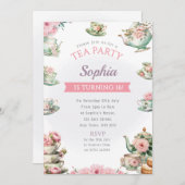 茶パーティー誕生日パーティー招待午後のお茶 招待状 (正面/裏面)