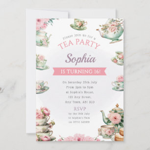 茶パーティー誕生日パーティー招待午後のお茶 招待状