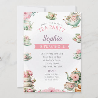 茶パーティー誕生日パーティー招待午後のお茶 招待状