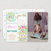 茶パーティー誕生日フォト招待状 招待状 (正面/裏面)